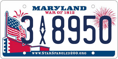 MD license plate 3AX8950