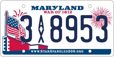 MD license plate 3AX8953