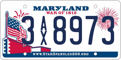 MD license plate 3AX8973