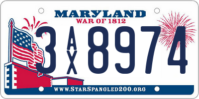 MD license plate 3AX8974