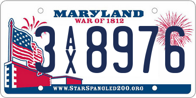MD license plate 3AX8976