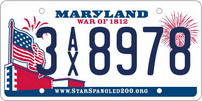 MD license plate 3AX8978