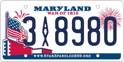 MD license plate 3AX8980