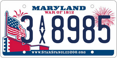 MD license plate 3AX8985