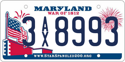 MD license plate 3AX8993