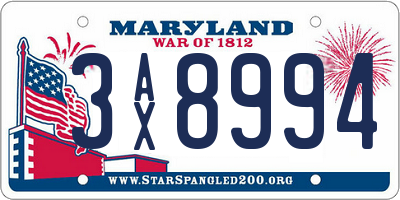 MD license plate 3AX8994