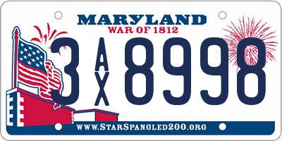 MD license plate 3AX8998