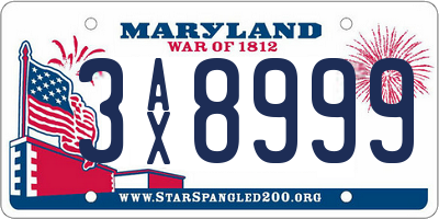 MD license plate 3AX8999