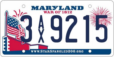 MD license plate 3AX9215