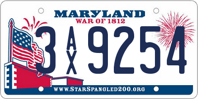 MD license plate 3AX9254