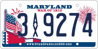 MD license plate 3AX9274