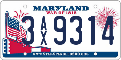 MD license plate 3AX9314