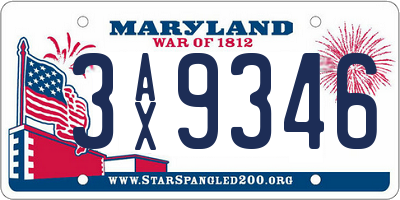 MD license plate 3AX9346