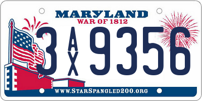 MD license plate 3AX9356