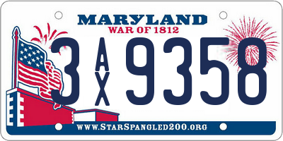 MD license plate 3AX9358