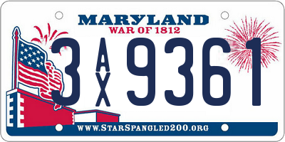 MD license plate 3AX9361