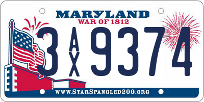 MD license plate 3AX9374