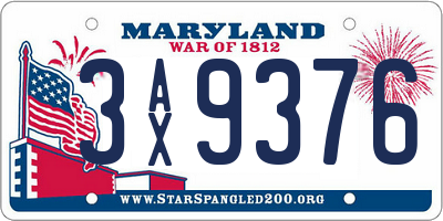 MD license plate 3AX9376
