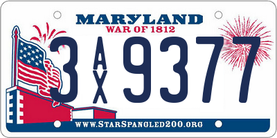 MD license plate 3AX9377