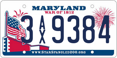 MD license plate 3AX9384