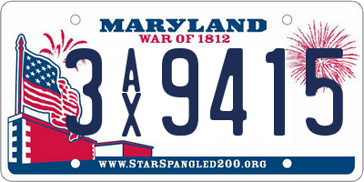 MD license plate 3AX9415