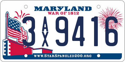 MD license plate 3AX9416