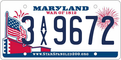 MD license plate 3AX9672