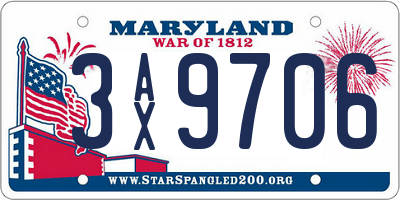 MD license plate 3AX9706
