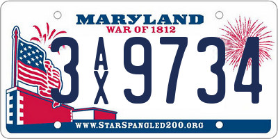 MD license plate 3AX9734