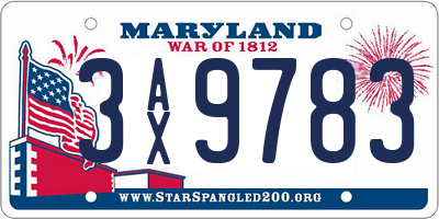 MD license plate 3AX9783