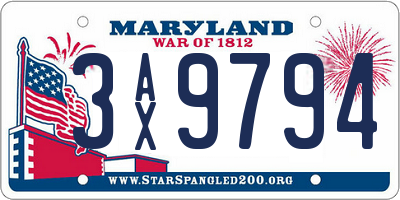 MD license plate 3AX9794