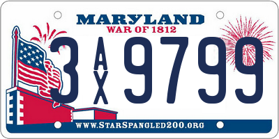 MD license plate 3AX9799