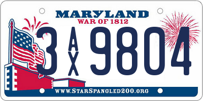 MD license plate 3AX9804