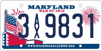 MD license plate 3AX9831