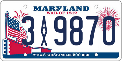 MD license plate 3AX9870