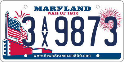 MD license plate 3AX9873