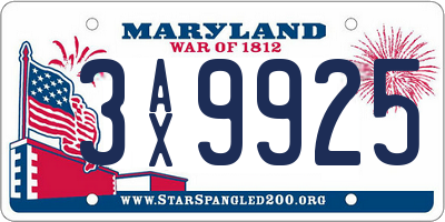 MD license plate 3AX9925