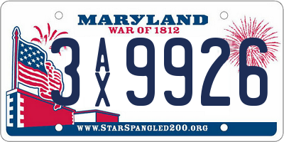 MD license plate 3AX9926