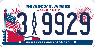 MD license plate 3AX9929
