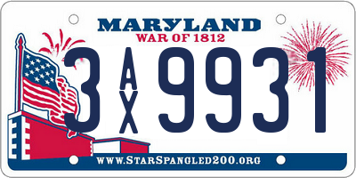 MD license plate 3AX9931
