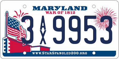 MD license plate 3AX9953