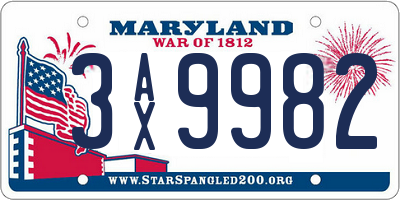 MD license plate 3AX9982
