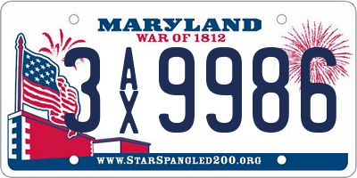 MD license plate 3AX9986