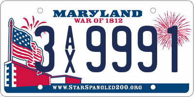 MD license plate 3AX9991