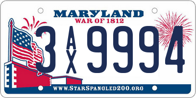 MD license plate 3AX9994
