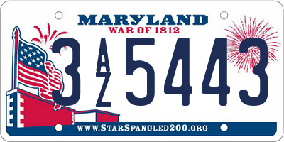 MD license plate 3AZ5443