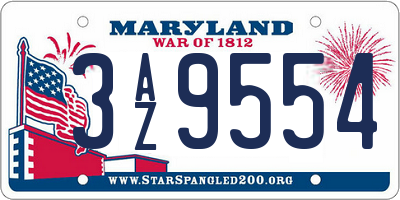MD license plate 3AZ9554