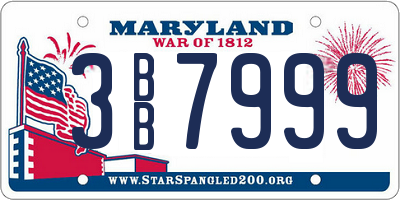 MD license plate 3BB7999