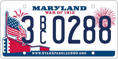 MD license plate 3BC0288