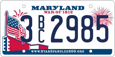 MD license plate 3BC2985